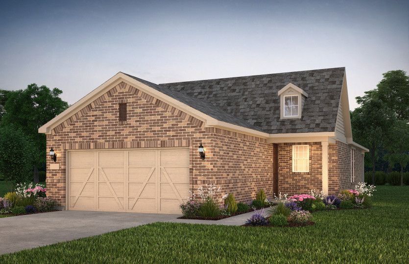 The Alpine, a one-story home with 2-car garage, shown with home exterior LS203