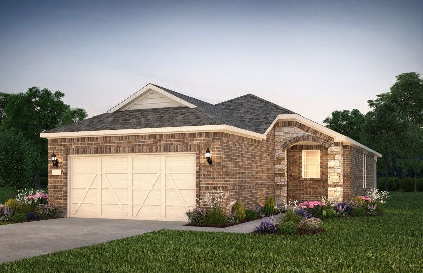 The Alpine, a one-story home with 2-car garage, shown with home exterior LS204