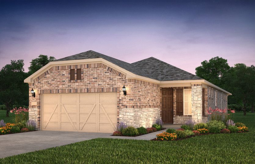 The Contour, a one-story home with 2-car garage, shown with Home Exterior LS204