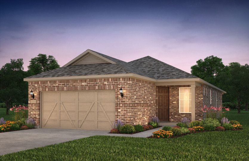 The Contour, a one-story home with 2-car garage, shown with Home Exterior LS201