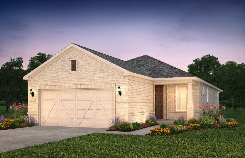 The Contour, a one-story home with 2-car garage, shown with Home Exterior LS202