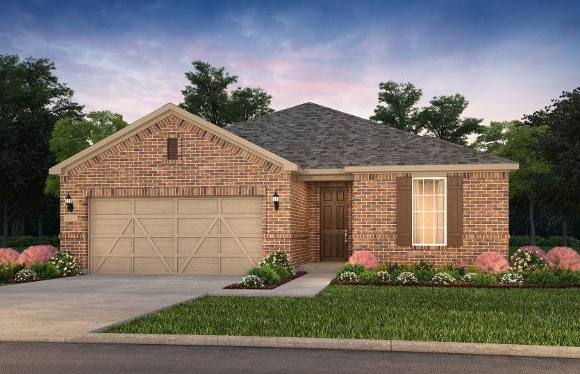The Prosperity, a one-story home with 2-car garage, shown with Home Exterior LS201