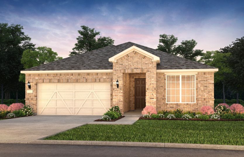 The Prosperity, a one-story home with 2-car garage, shown with Home Exterior LS202