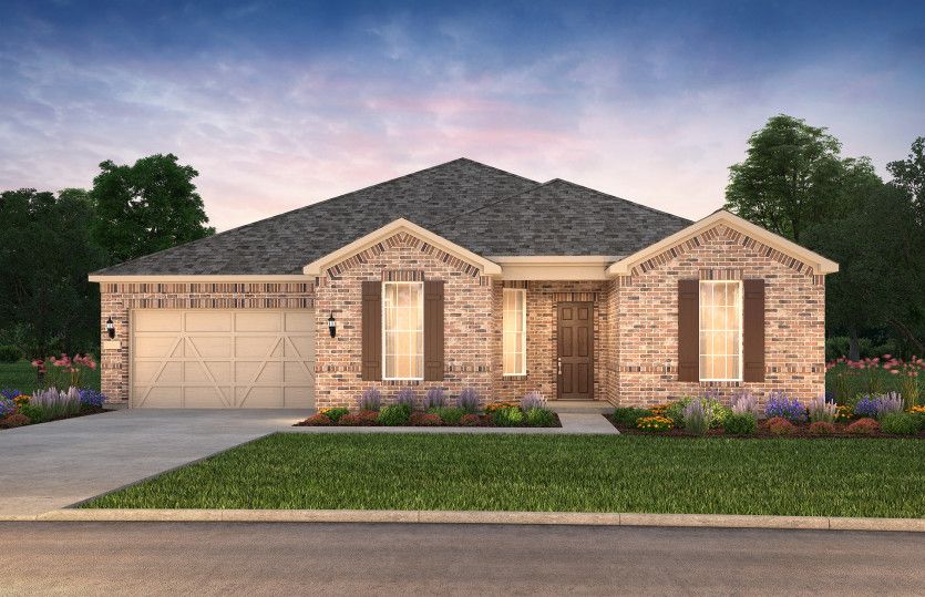 The Reverence, a one-story home with 2-car garage, shown with Home Exterior LS201