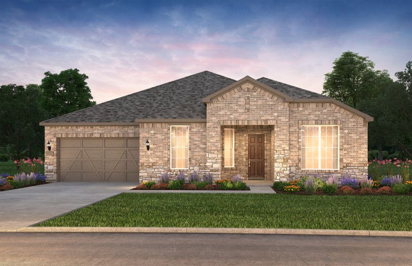 The Reverence, a one-story home with 2-car garage, shown with Home Exterior LS202