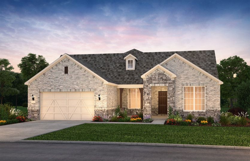 The Stellar, a one-story home with 2-car garage, shown with Home Exterior LS204