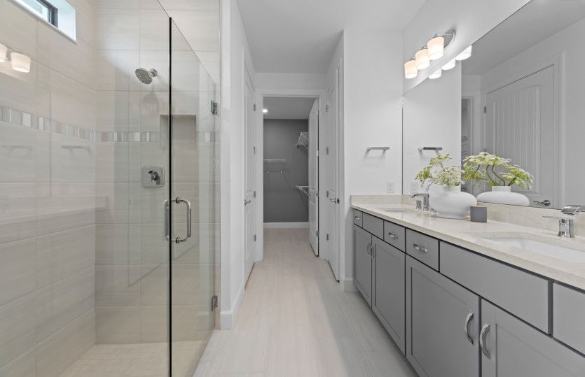 Owner's bathroom with double sink vanity and spacious walk-in closet