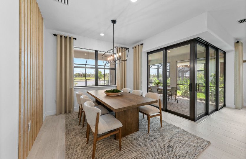 Café area with zero-corner sliding glass door for indoor/outdoor living