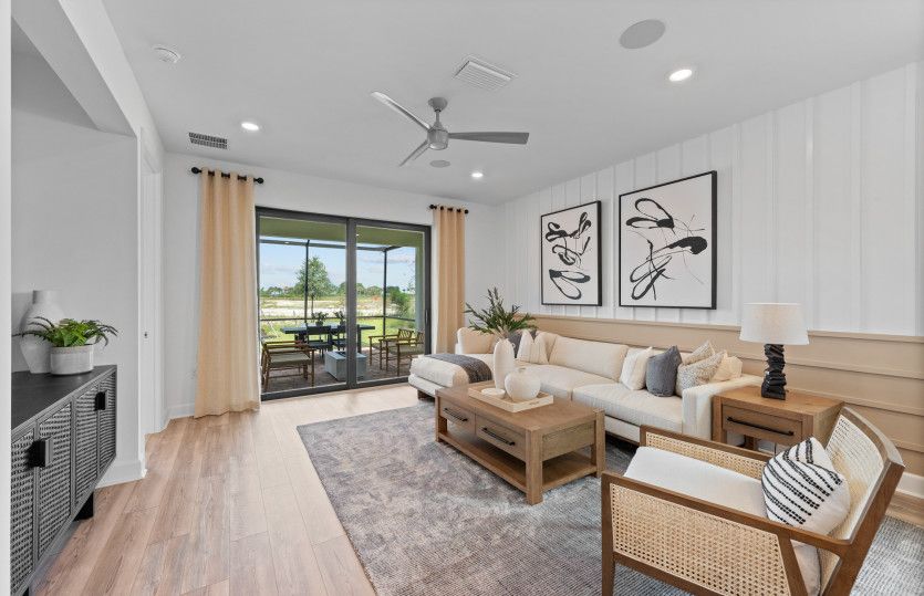 Spacious gathering room with tile floors