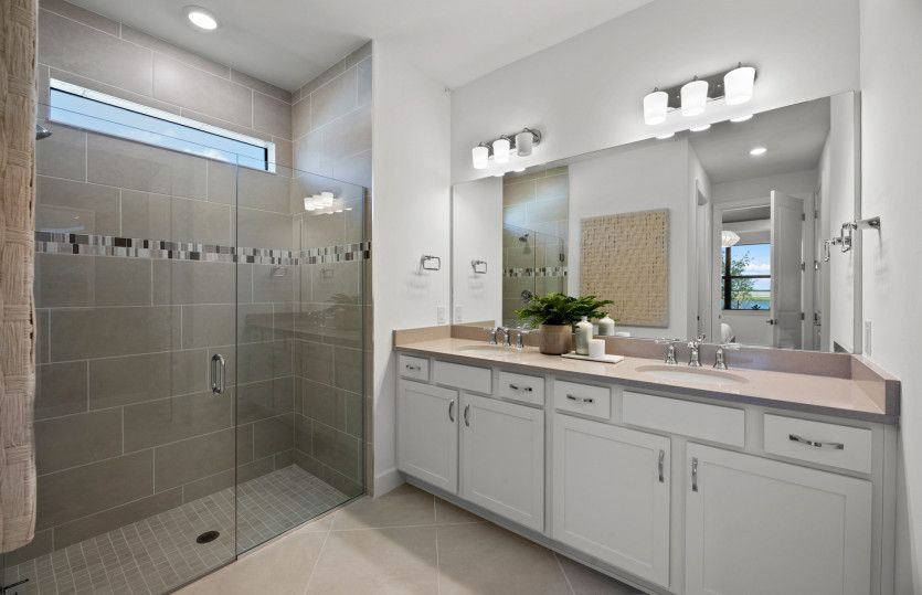 Owner's bathroom with dual sink vanity