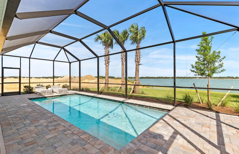 Screened-in pool with relaxing water views