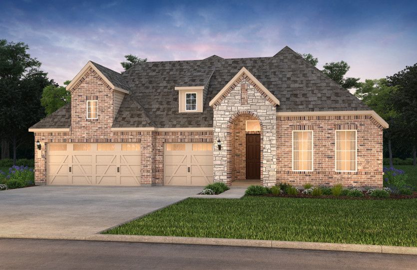 The Renown, a one-story home with 3-car garage, shown with Home Exterior FC201