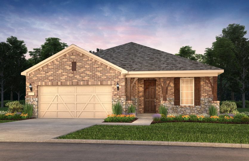 The Mainstay, a one-story home with 2-car garage, shown with home exterior LS203