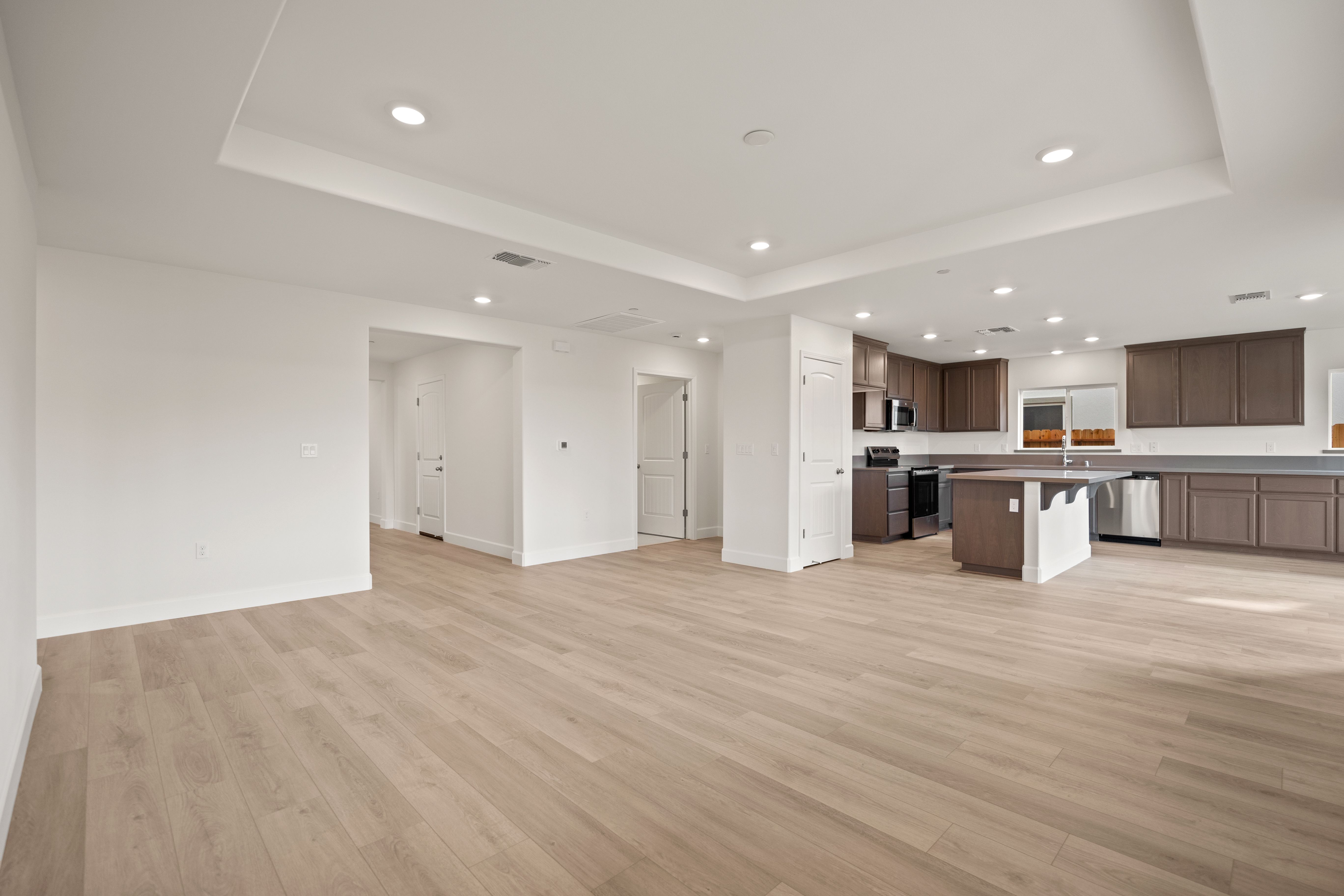 Kitchen, Living, and Dining Area