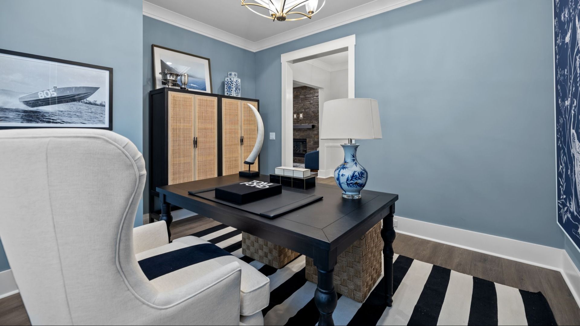 The Adventurer Plan by DBR Homes with a modern home office in Fort Mill, SC.