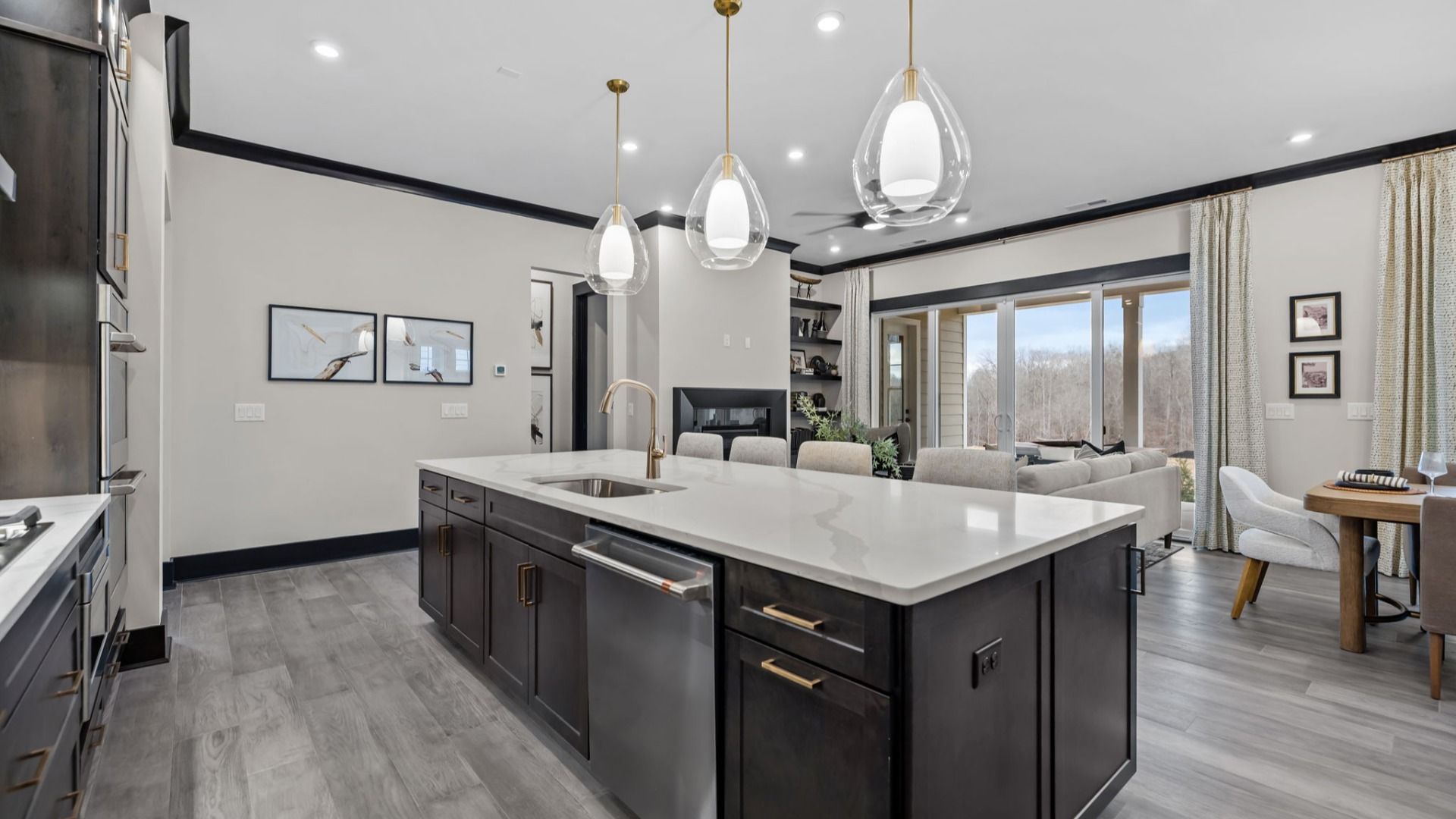 The Enthusiast Plan by DBR Homes kitchen and living area with modern features in Fort Mill, SC.