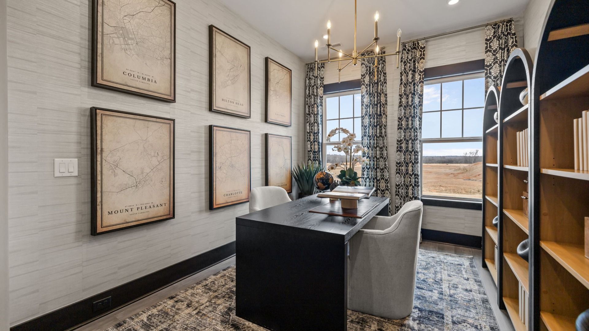 The Enthusiast Plan by DBR Homes with a modern home office in Fort Mill, SC.