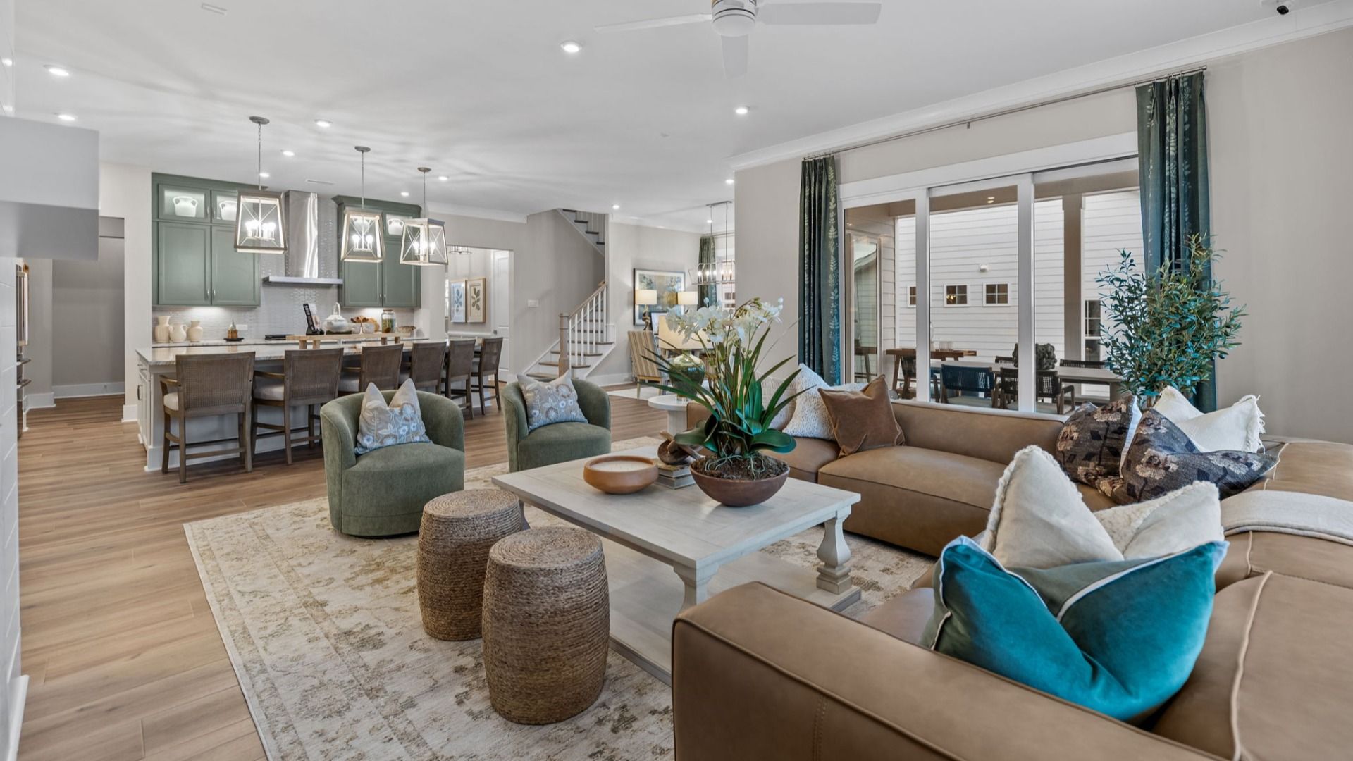 The Inspire Plan by DBR Homes spacious living area and kitchen with an oversized island in Fort Mill, SC.