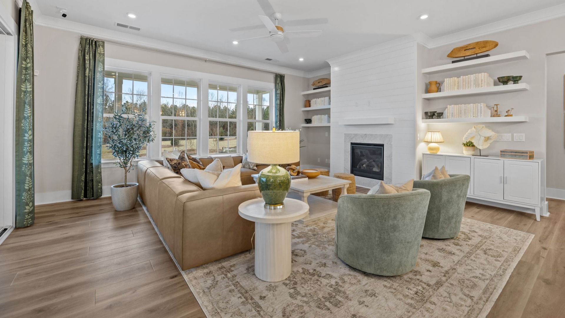 The Inspire Plan by DBR Homes spacious living area with fireplace in Fort Mill, SC.