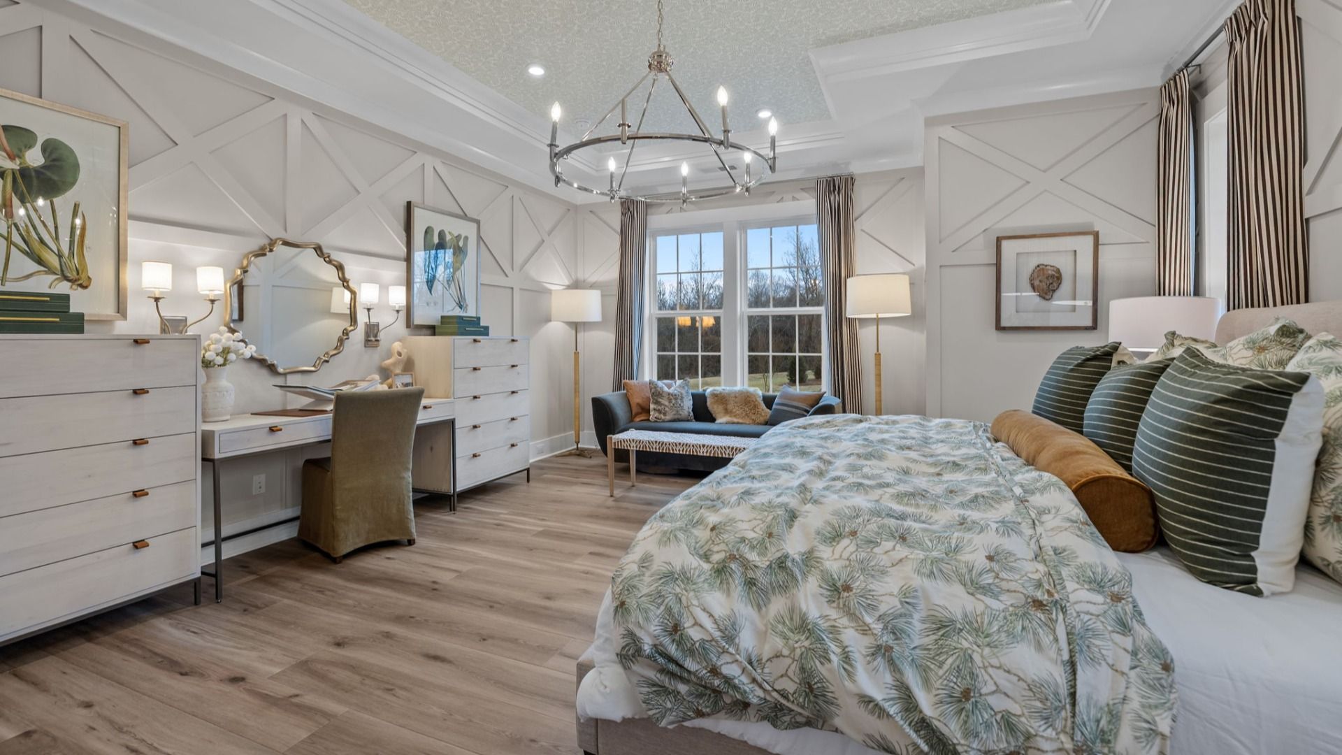 The Inspire Plan by DBR Homes spacious primary suite with coffered ceilings in Fort Mill, SC.