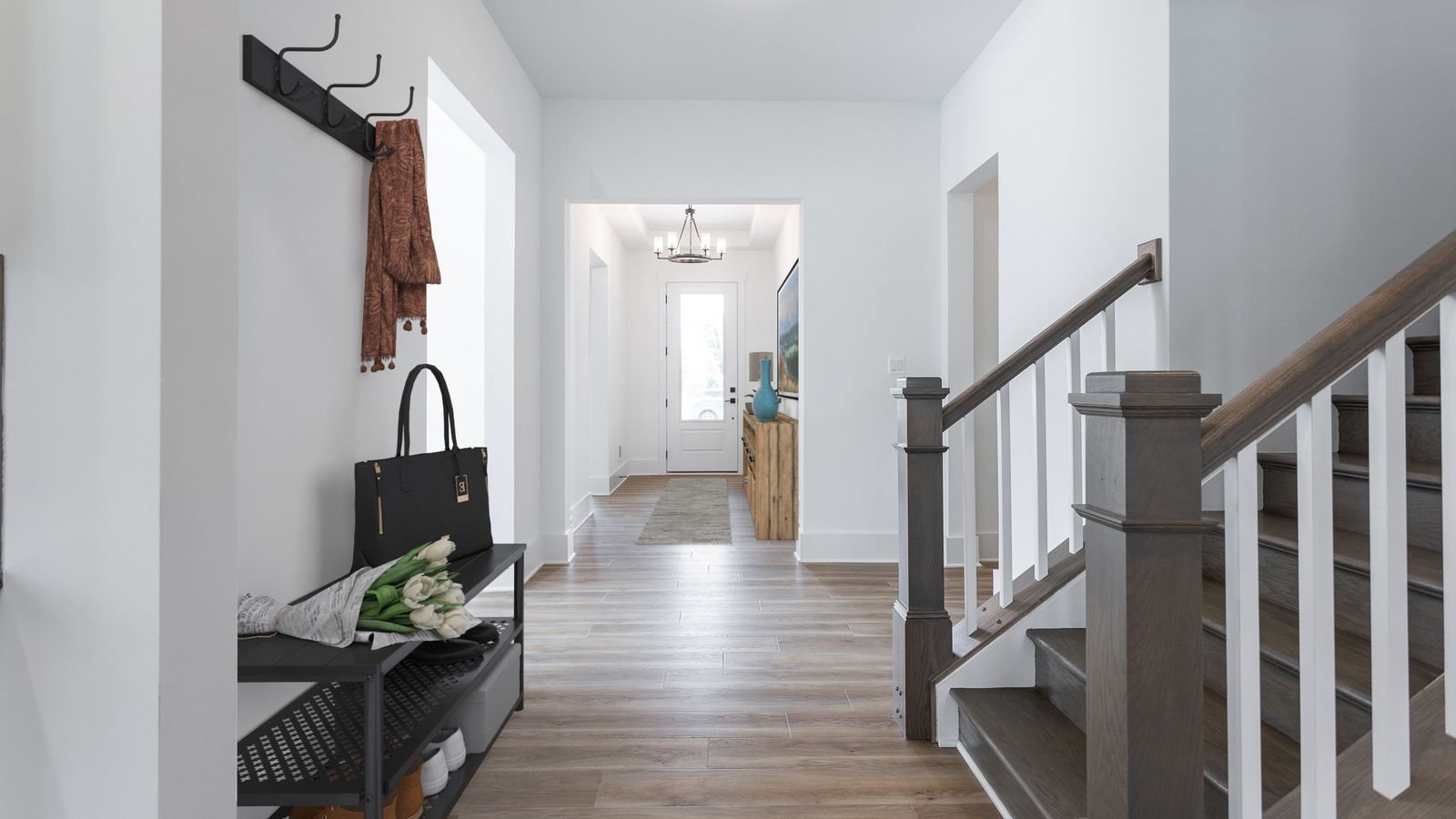A stylish and welcoming entryway in the DRB Elevate Adventurer floor plan.
