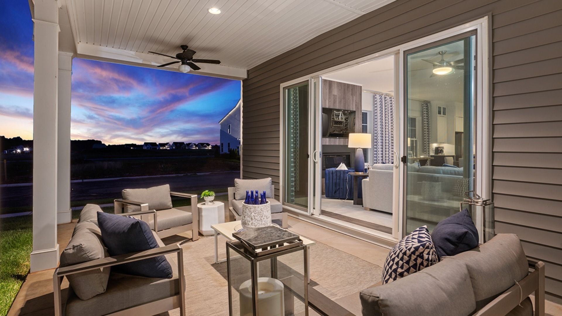 The outdoor patio of the DRB Elevate Unity floor plan is perfect for relaxing at sunset.