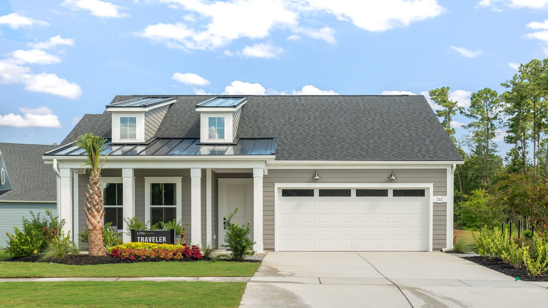The Traveler model exterior highlights timeless design and welcoming curb appeal at Summerwind Crossing.