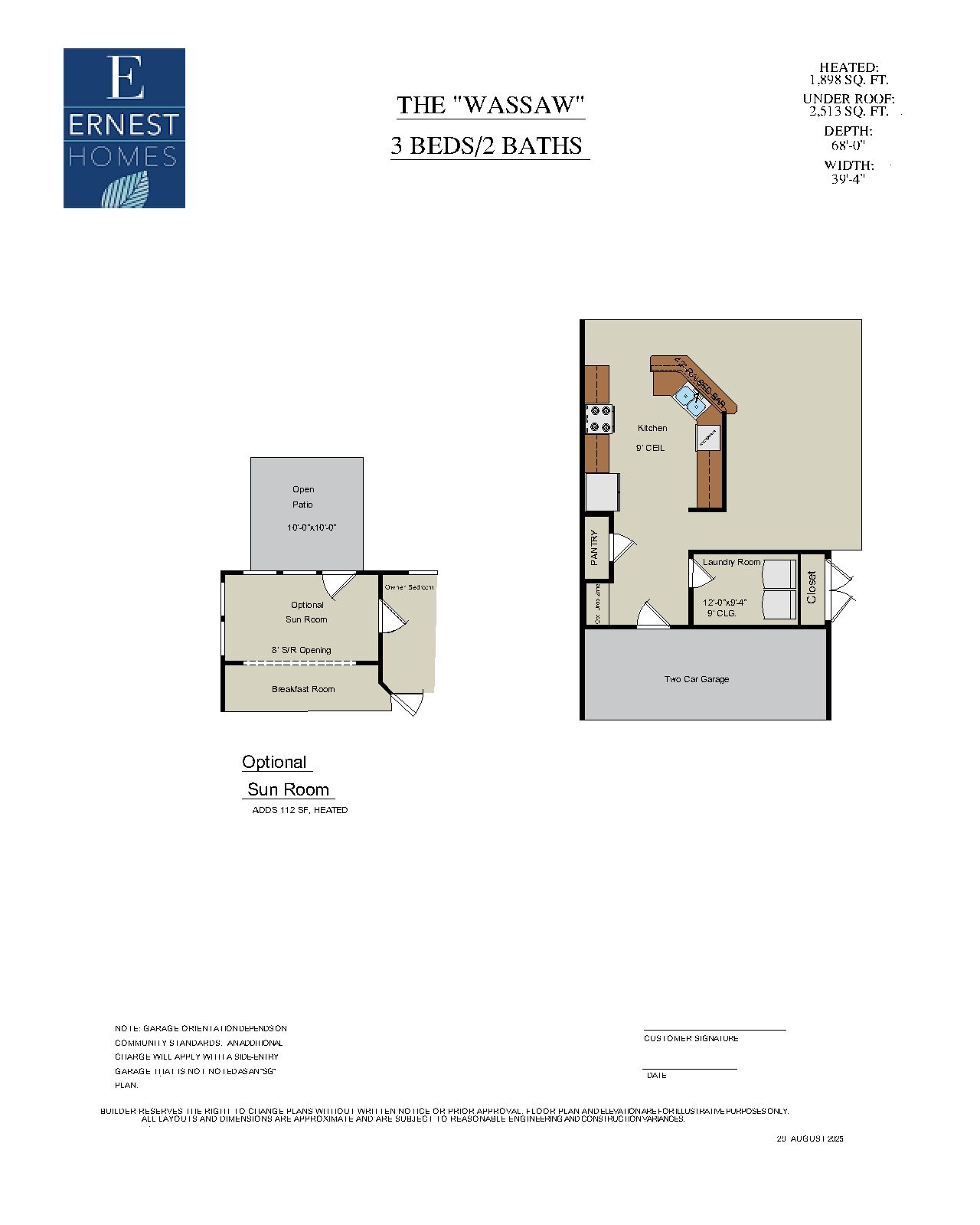 Wassaw Floor Plan with Structural Options | Ernest Homes