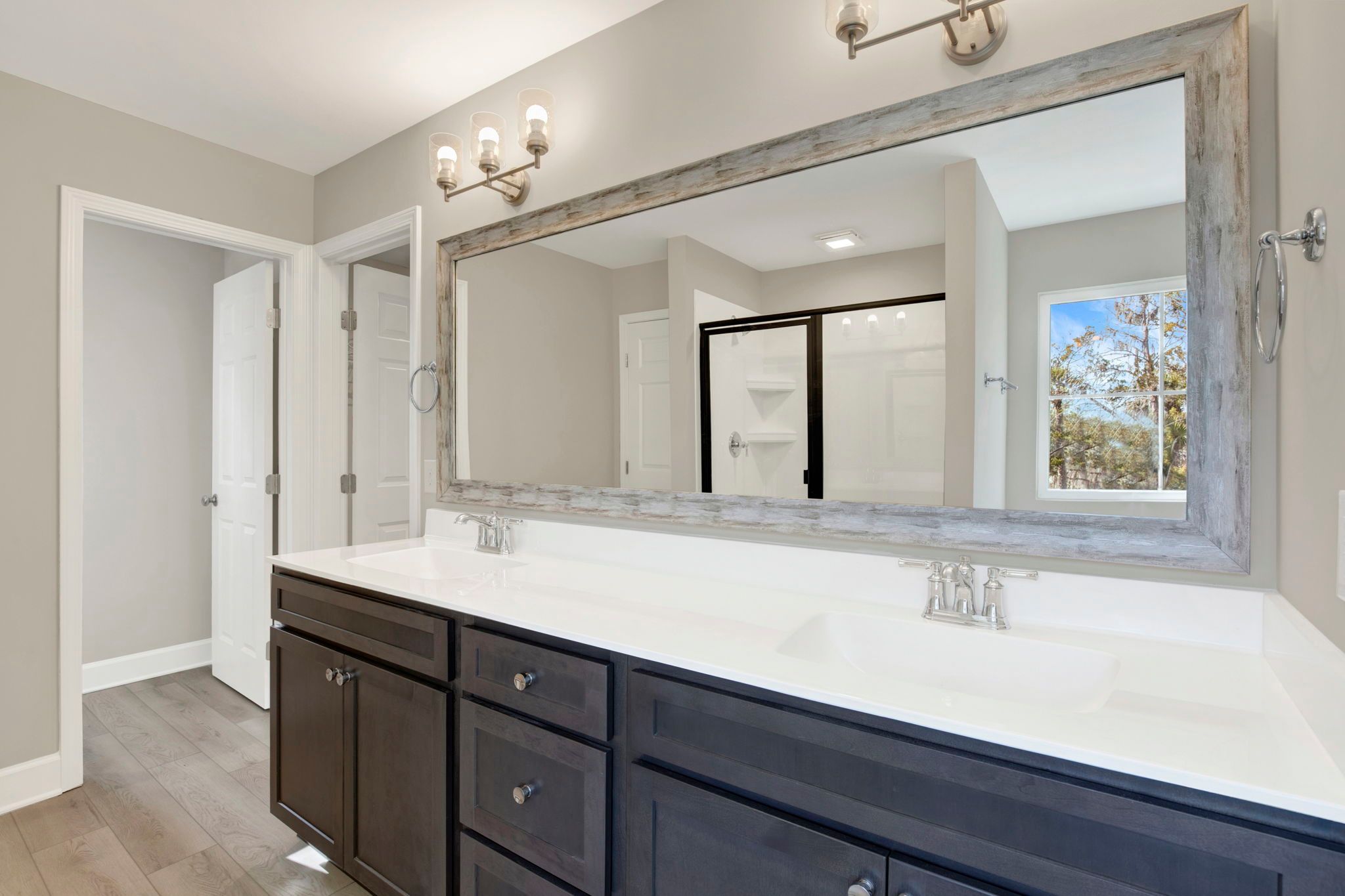 Hudson Plan Primary Bath Vanity | Double Sinks and Large Mirror
