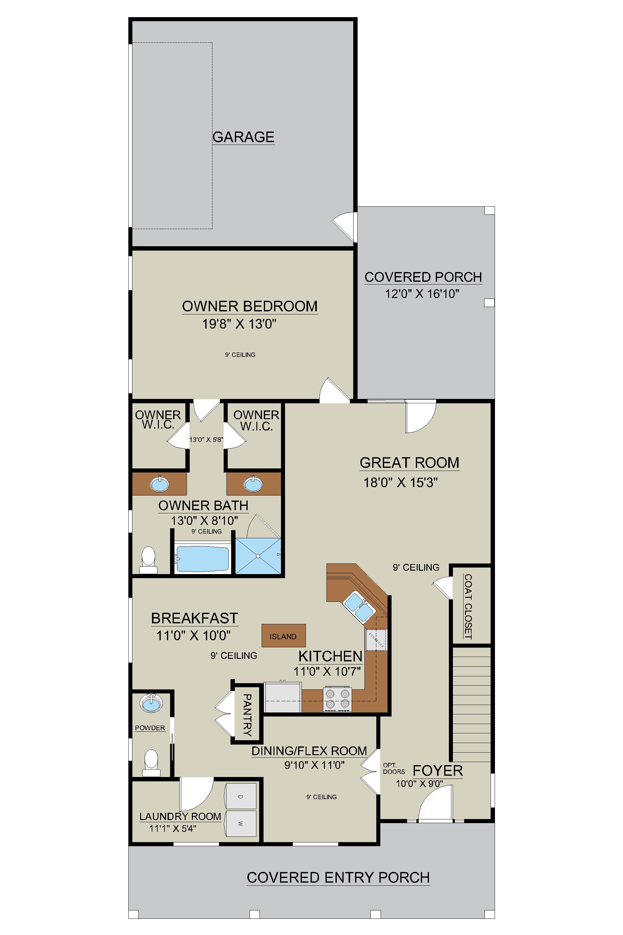 Aspen Plan First Floor Layout - Owner's Suite on Main