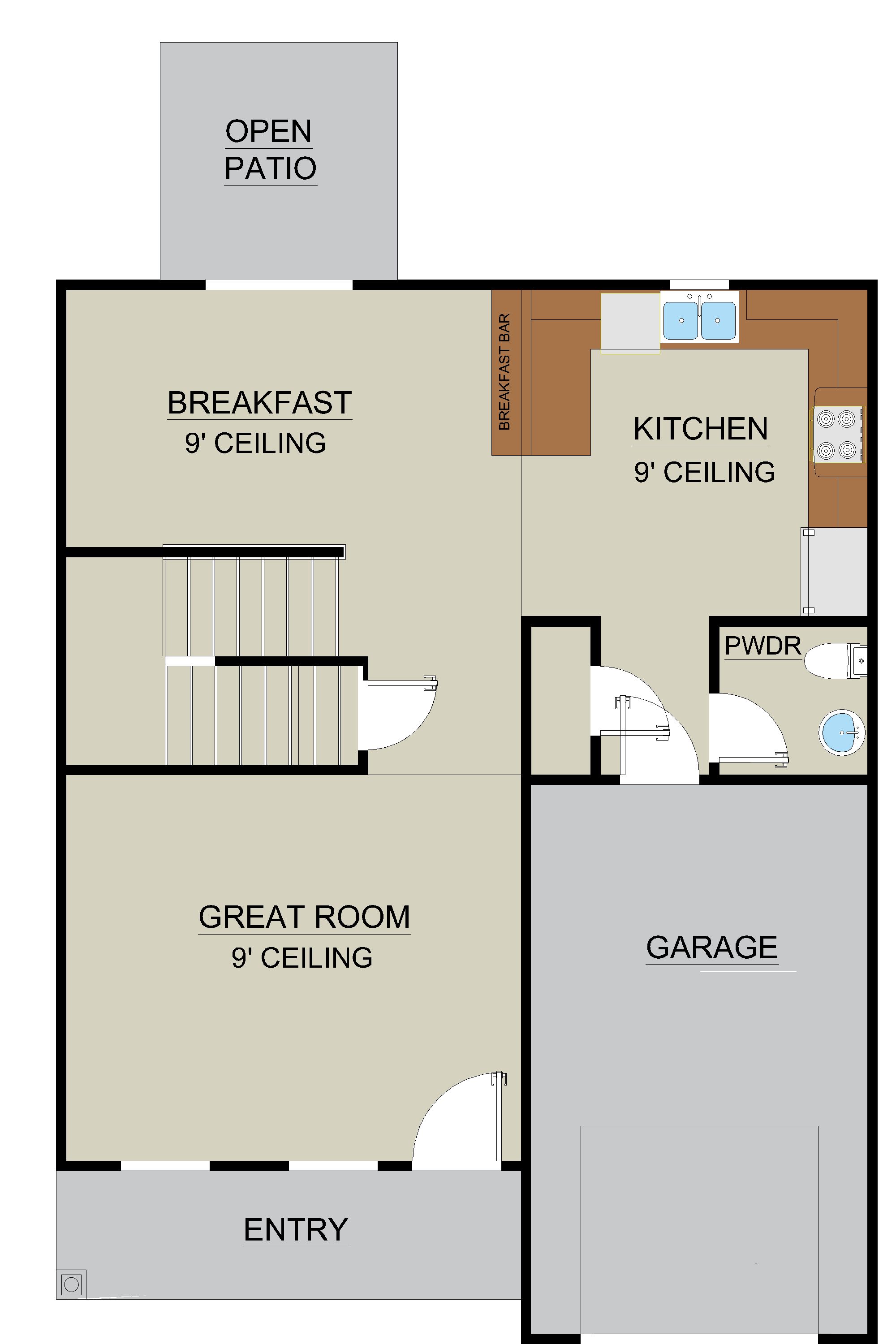New Haven Townhome B - Floor Plan First Floor Layout | Ernest Homes