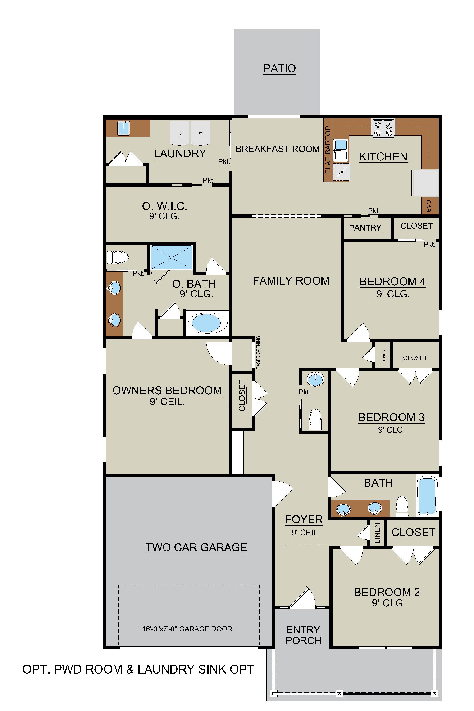 Midway Floor Plan First Floor Layout | 4 Bedroom Home 2 baths with optional Powder Room | Ernest Ho