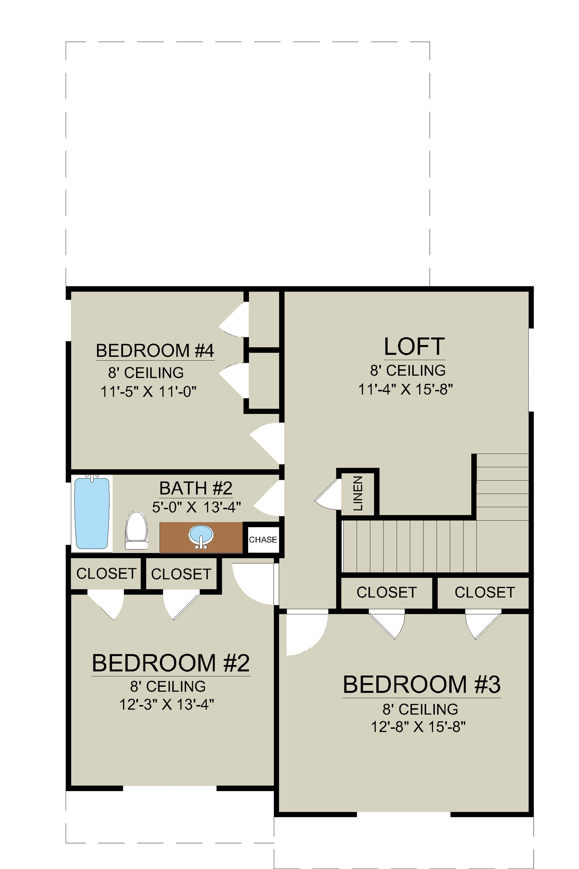 Hatteras – Second Floor Plan with Three Bedrooms and Loft