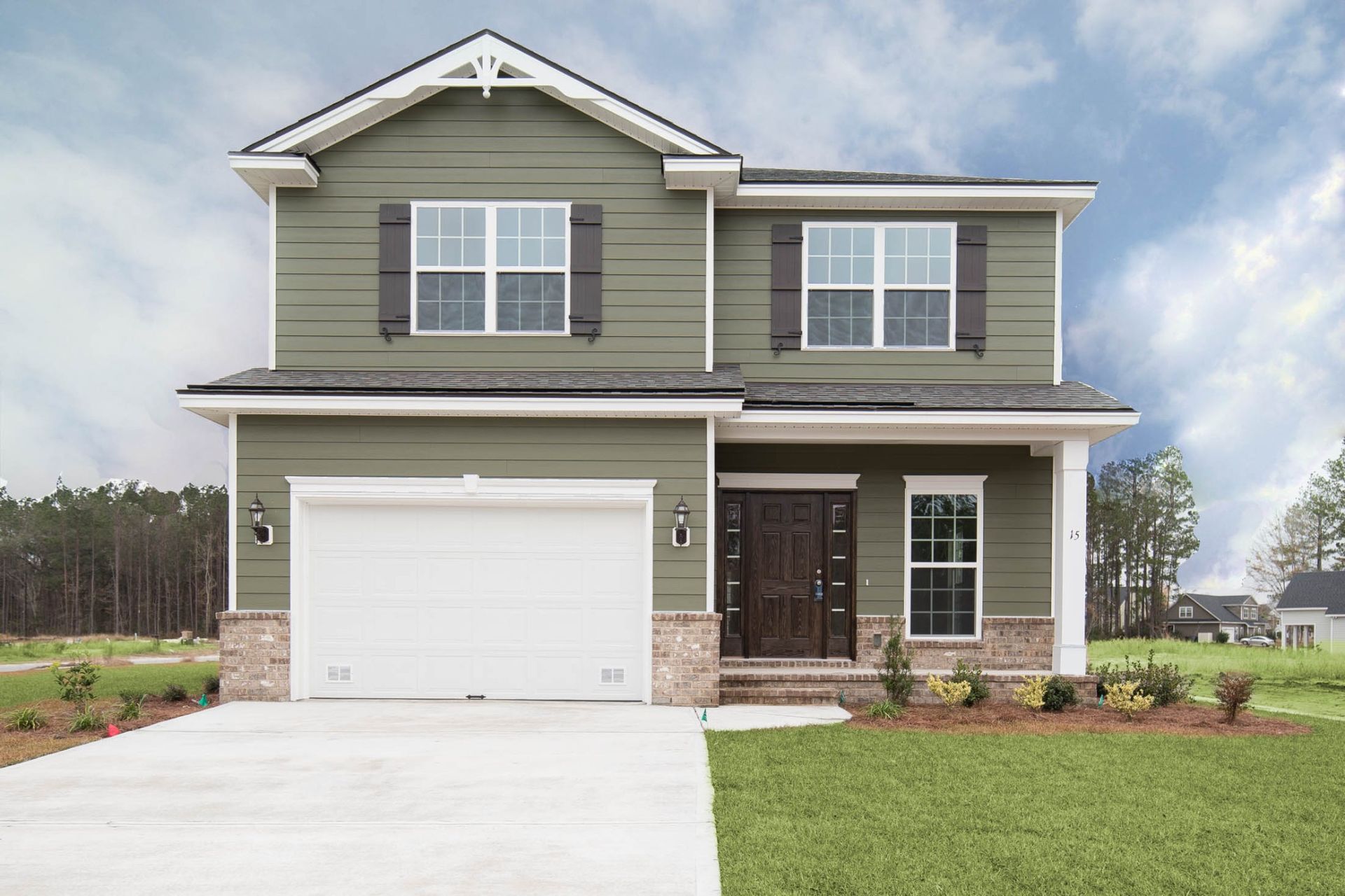 Hatteras C – Front Elevation with Optional Four-Side Brick Water Table