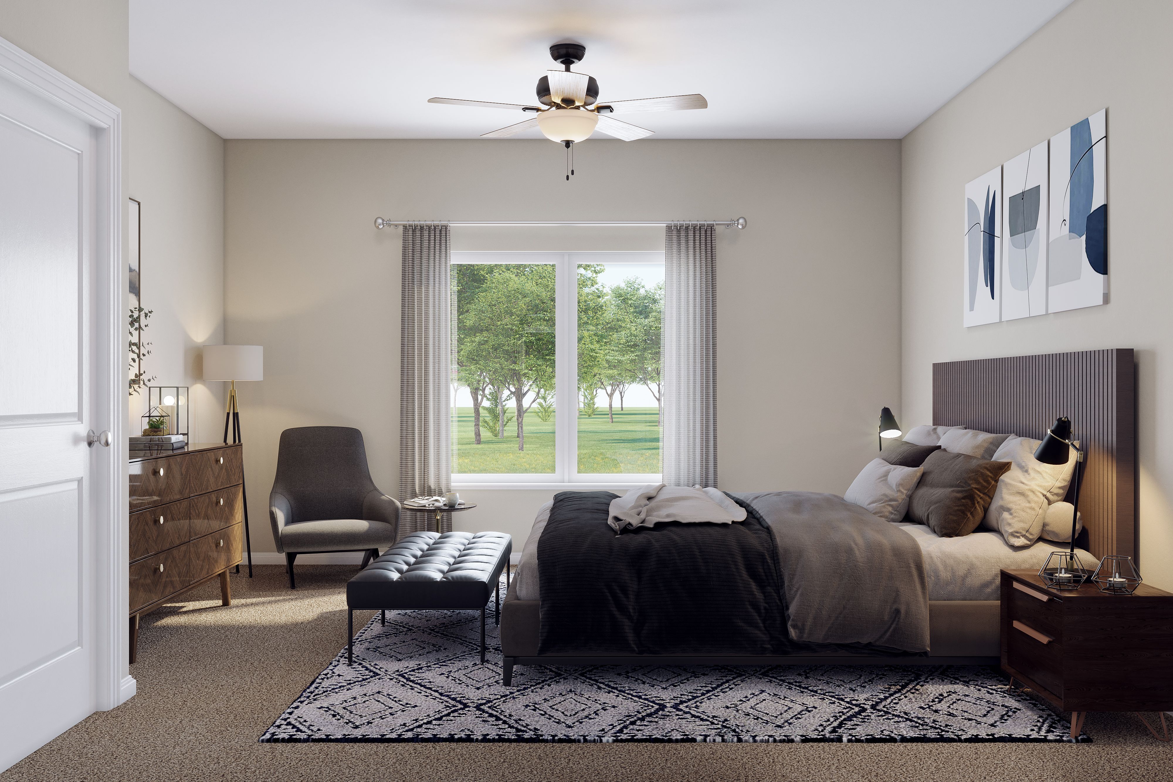 New Haven Townhome A - Staged First Floor Owner's Suite | Ernest Homes