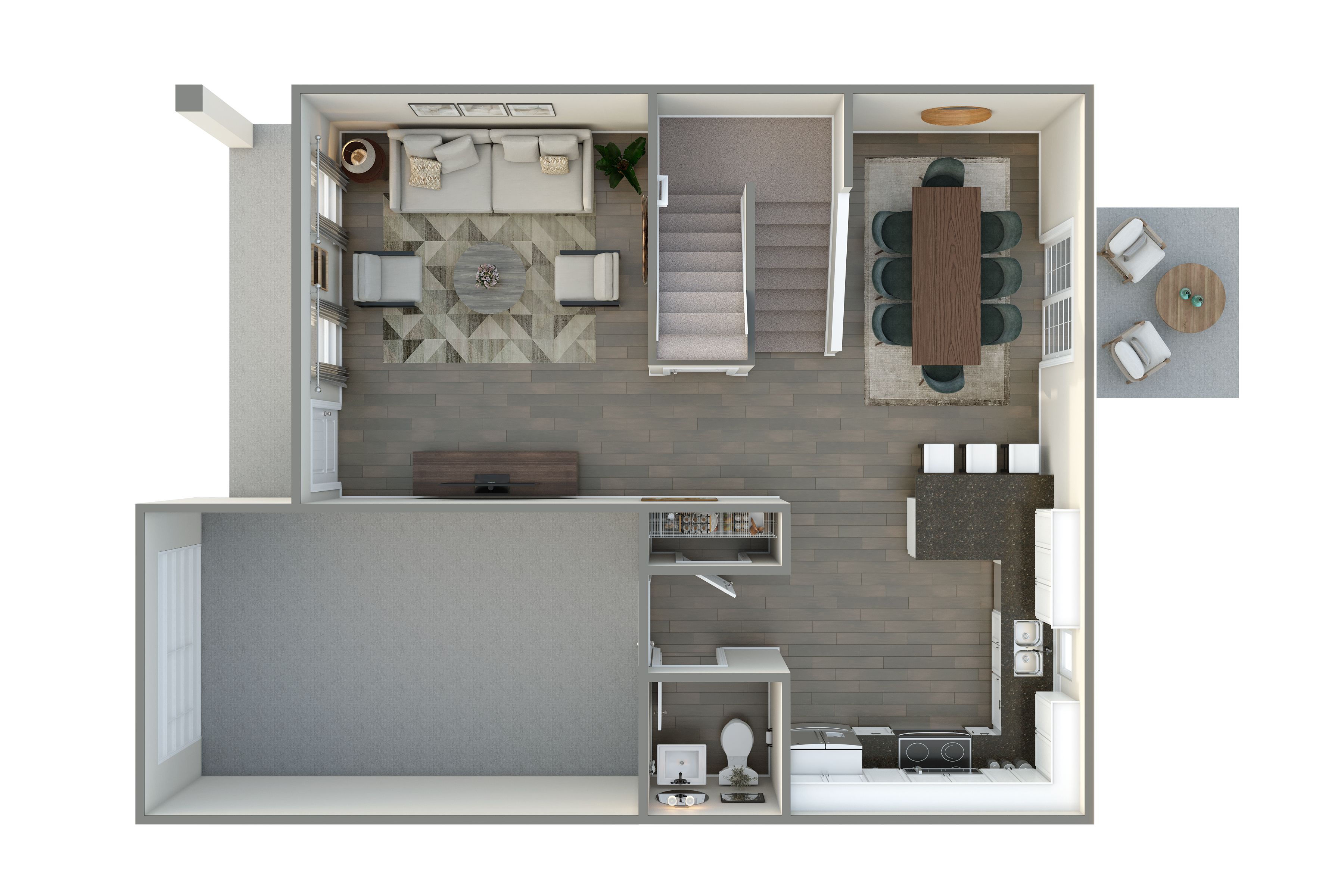 New Haven Townhome B - First Floor plan 3D plan | Ernest Homes