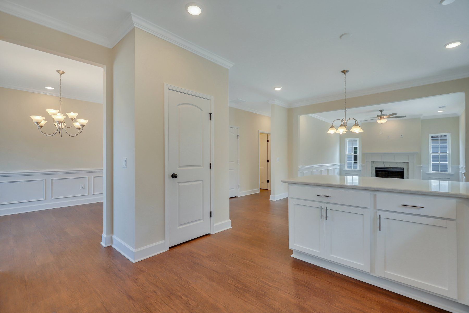 Looking into the Family & Dining Room from the Kitchen - Nantucket plan | Ernest Homes