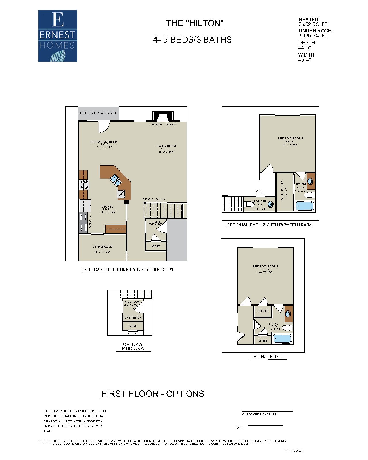 Hilton Floor Plan First Floor Layout Options| Ernest Homes