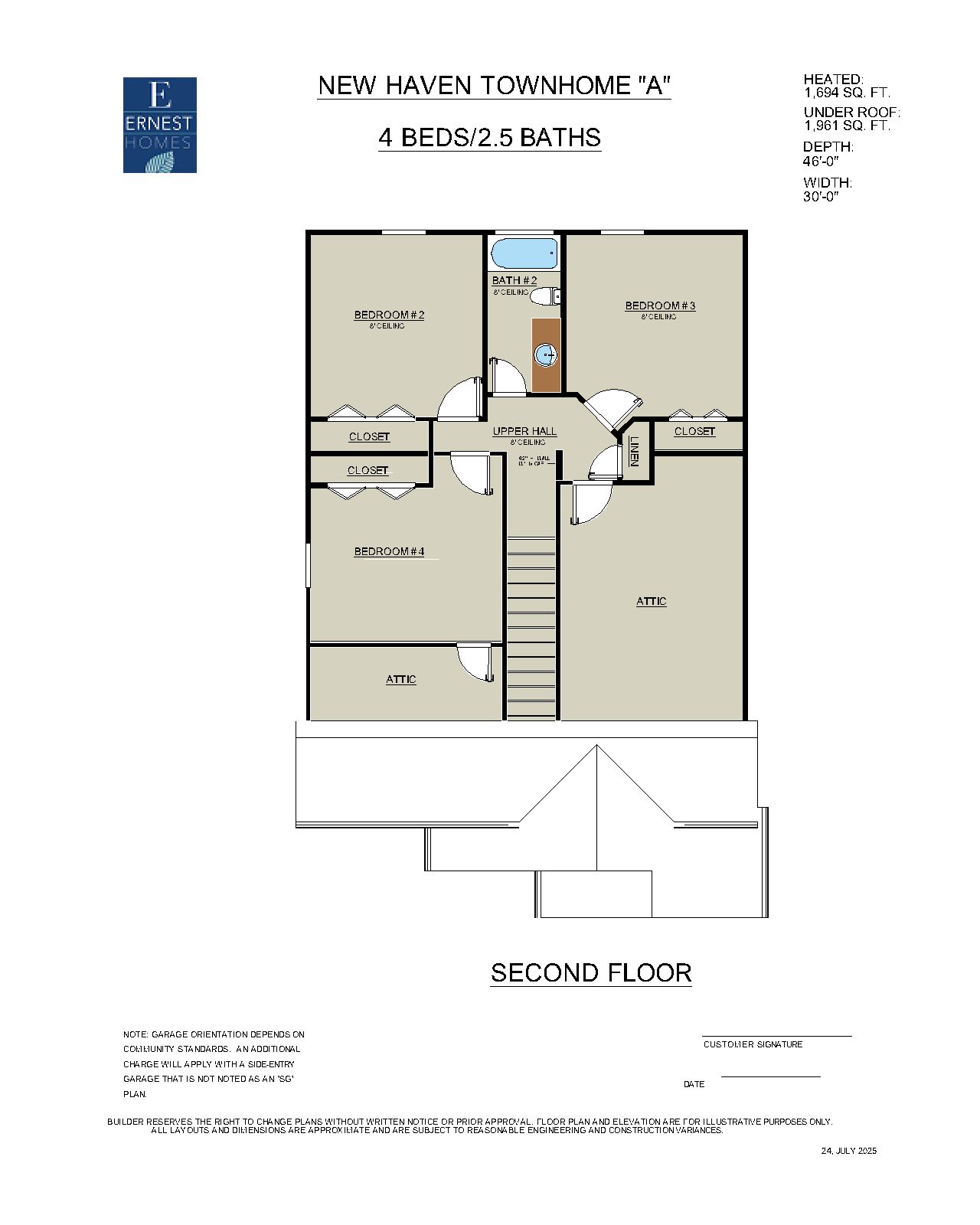 New Haven Townhome A - Rendering 2nd  Floor | Ernest Homes