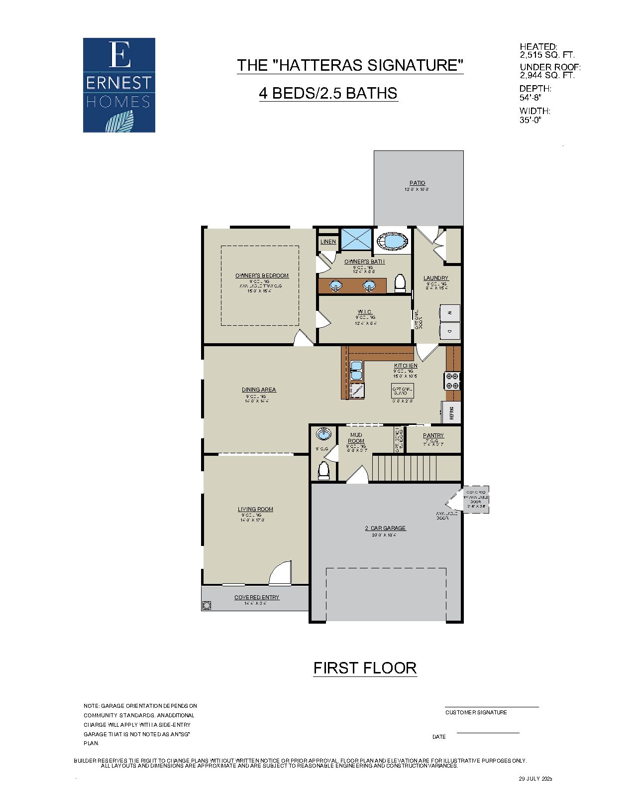 Hatteras Signature – First Floor Rendering | Ernest Homes