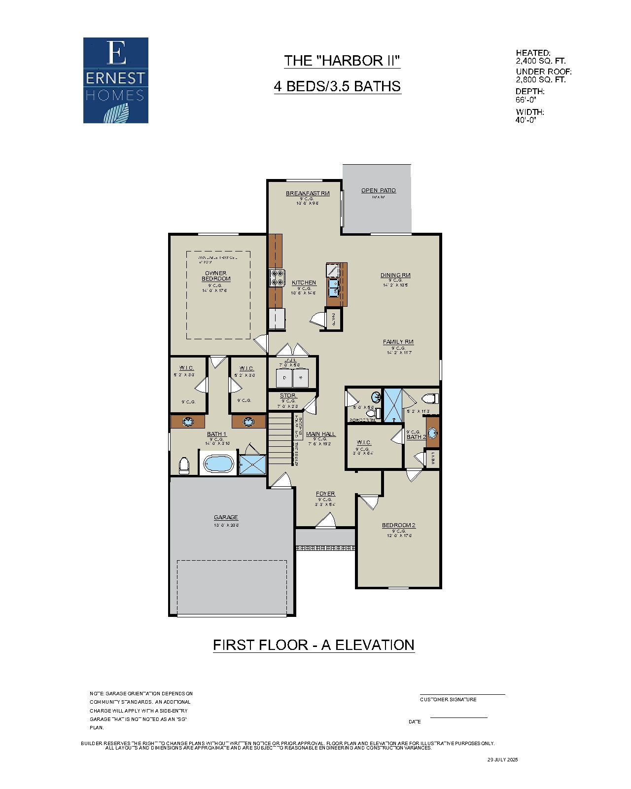 Harbor II – First Floor A Elevation | Ernest Homes