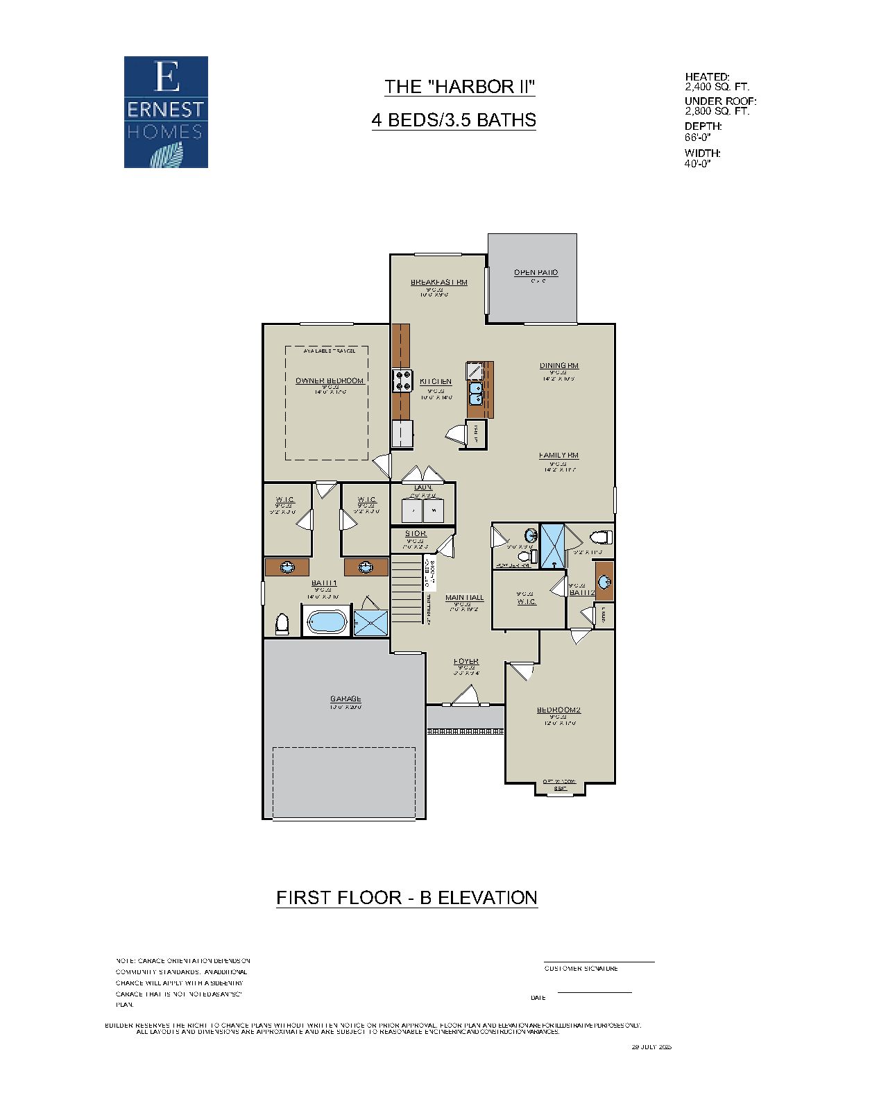 Harbor II – First Floor B Elevation | Ernest Homes