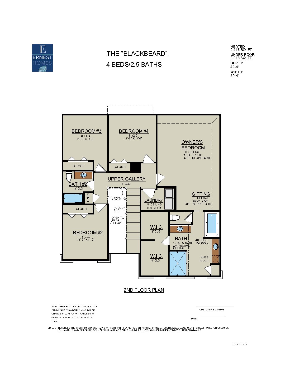 Blackbeard Floor Plan - Second Floor with Owner's Sitting Room