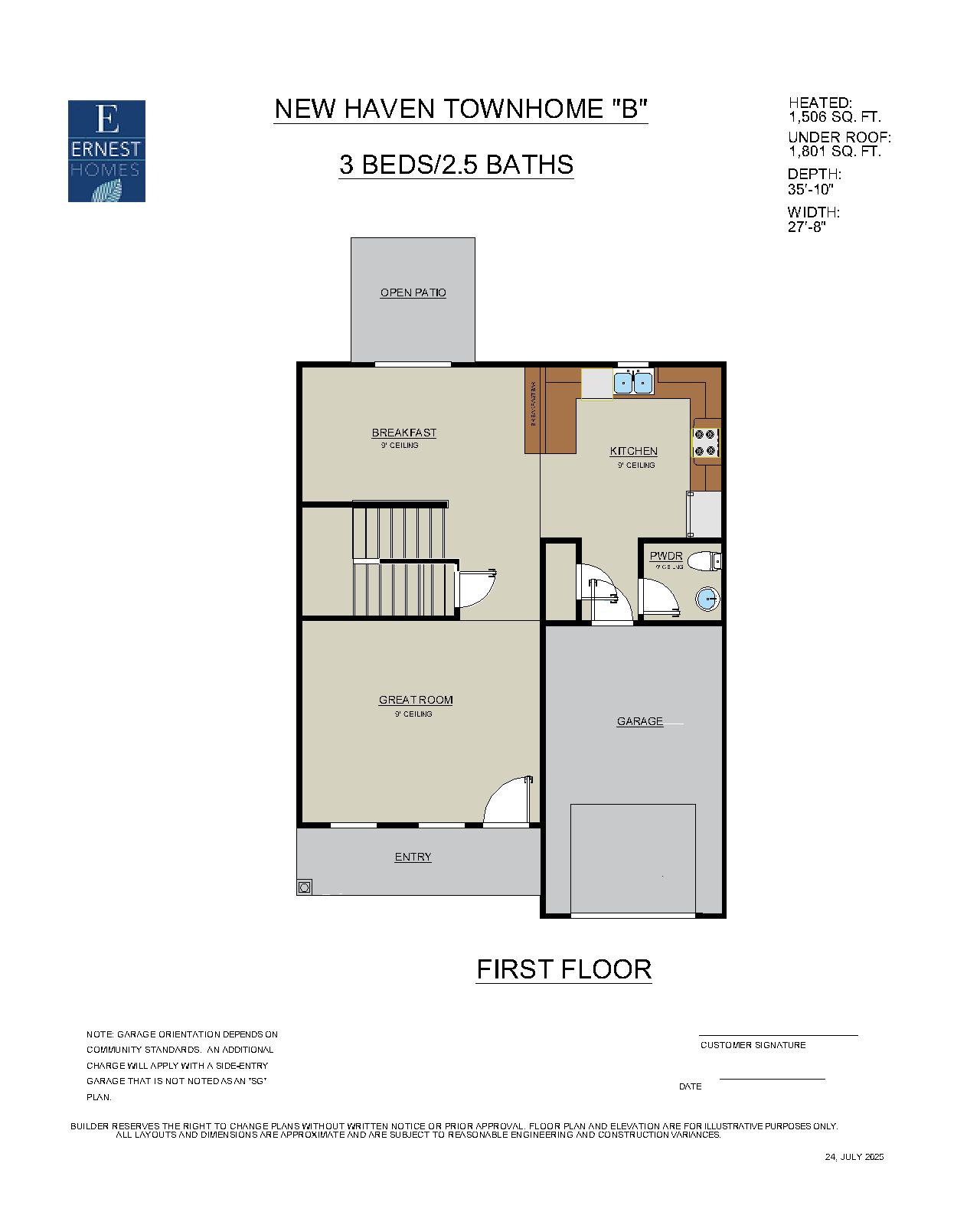 New Haven Townhome B - Rendering 1st Floor | Ernest Homes