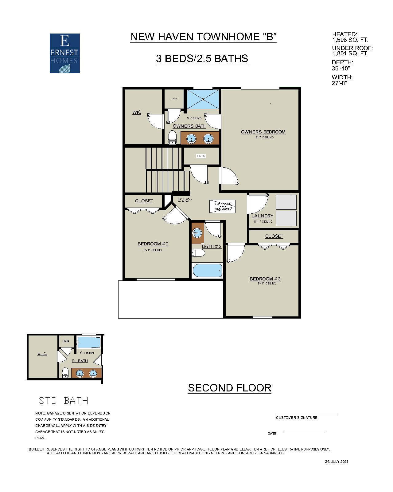 New Haven Townhome B - Rendering 2nd  Floor | Ernest Homes