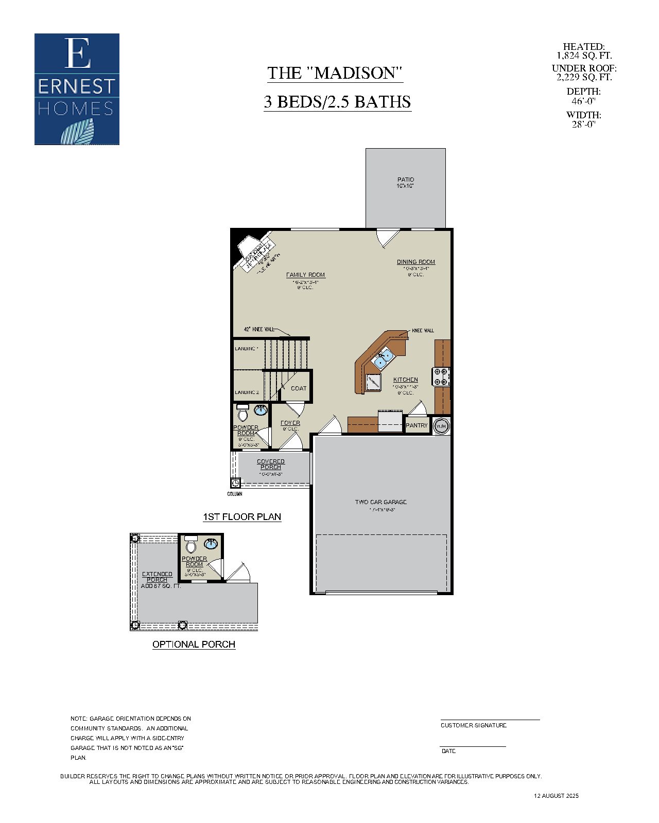 Madison Floor Plan First Floor Layout | Ernest Homes