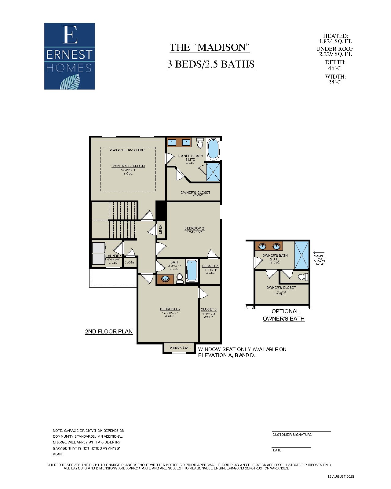 Madison – Second Floor Plan | Ernest Homes