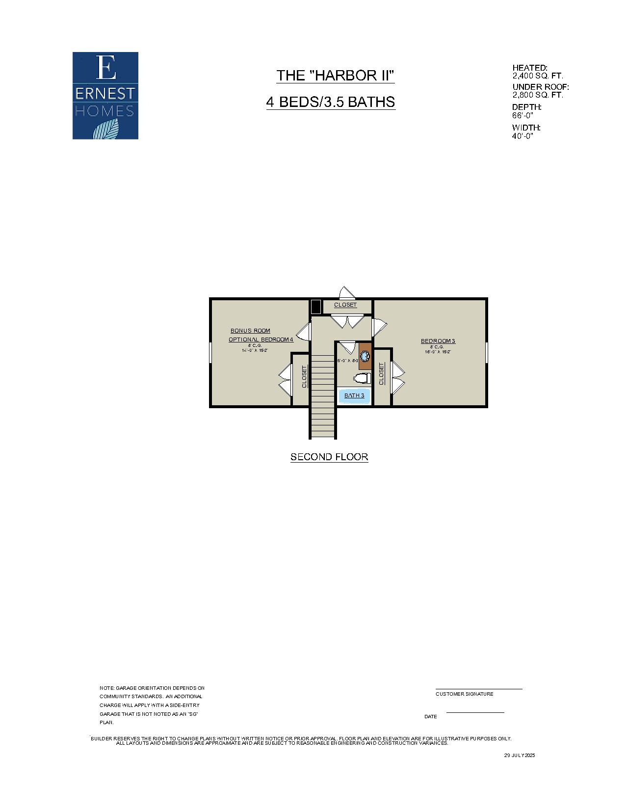 Harbor II – Second Floor Plan | Ernest Homes