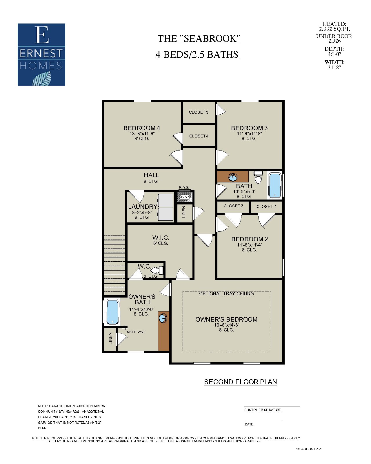 Seabrook – Second Floor Plan | Ernest Homes