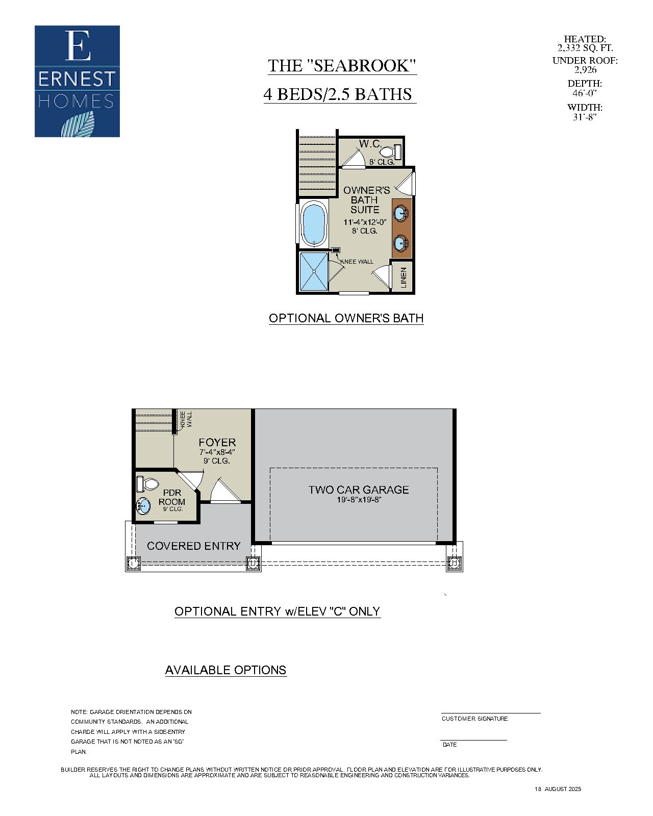 Seabrook - Optional Owner's Bath and Optional front porch | Ernest Homes